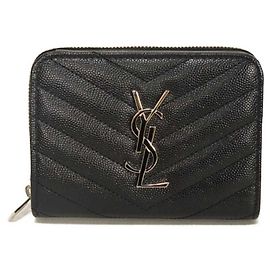 Portefeuille bi-pli compact à fermeture éclair intégrale avec monogramme Yves Saint Laurent Noir