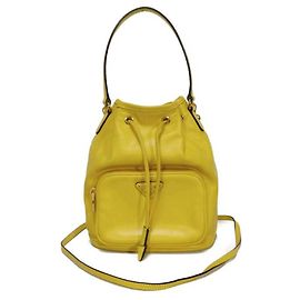 Prada Saffiano Duetto Bucket Handbag Yellow