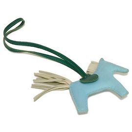 Hermès Hermes Rodeo PM Handtaschenanhänger Weiß Blau Grün Hellblau