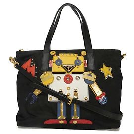 Borsa Tote Prada Tessuto Robot Applique Nero