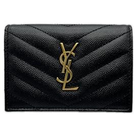 Porte-cartes en cuir noir Yves Saint Laurent Noir