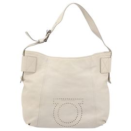 Salvatore Ferragamo Vintage Gancini Hobo Leather Medium White