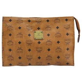 MCM Visetos Brown Leather Briefcase Brown