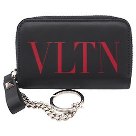 Valentino Leather VLTN Logo Coin Case Black Red