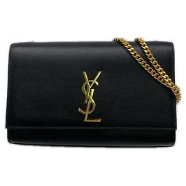 Bolsa de ombro Yves Saint Laurent Kate em couro de grão médio Preto