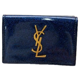 Cartera tríptico de piel charol azul Yves Saint Laurent Azul