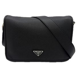 Prada Leather Triangle Logo Shoulder Bag Black
