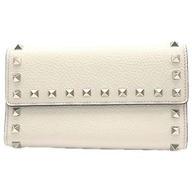 VALENTINO Rockstud Leather Long Wallet Cream