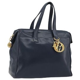 Borsa Christian Dior in pelle blu navy e oro Auth ka5060A D'oro Blu navy
