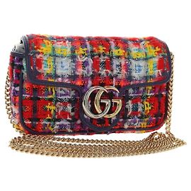 Bolso de hombro GUCCI GG Marmont Tweed Multicolor Gold 476433 Auth 189256SAM Multicolor Dorado