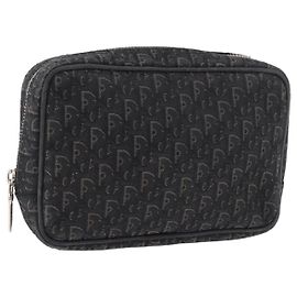 Christian Dior Pouch Trotter Canvas Black Silver Auth bs35809 Black Silvery