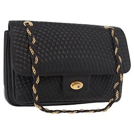 Bolsa de Ombro com Corrente BALLY em Couro Preto e Ouro Auth BA13679A Preto Dourado