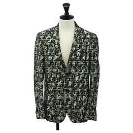 FENDI Tailored Jacket Zucca Canvas polyester 44 Green Black Auth am11963V Black Green