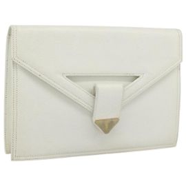 Clutch SAINT LAURENT em couro branco e ouro Auth 188300 Branco Dourado