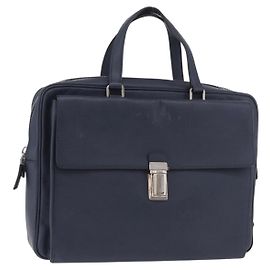 PRADA Business Bag Saffiano leather Blue Silver Auth bs35878 Silvery Blue