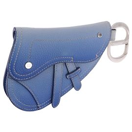 Christian Dior Saddle Pouch Leather Light Blue Silver Auth 188996 Silvery Light blue