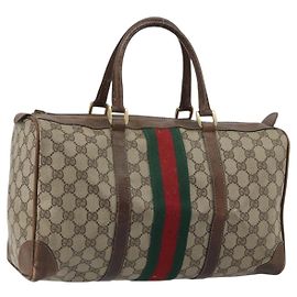 Borsa a mano GUCCI GG Supreme Web Sherry Line PVC Beige Oro Auth 187823 Beige D'oro