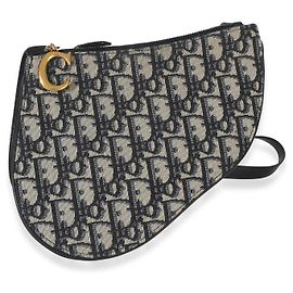 Christian Dior Navy Oblique Canvas Triple Saddle Pouch Blue