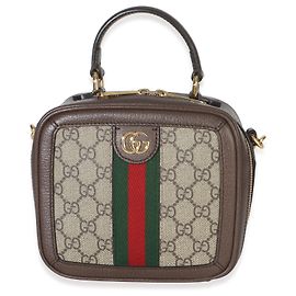 Gucci Beige Ebony GG Supreme Canvas Web Ophidia Mini Top Handle Shoulder Bag Brown