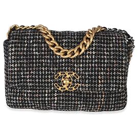 Sac Chanel 19 à rabat matelassé en tweed noir multicolore taille Medium Noir Multicolore