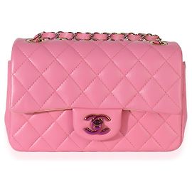 Bolsa Chanel Pink Quilted Lambskin Rainbow Mini Rectangular Flap Bag Rosa