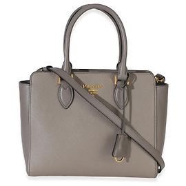 Prada Argilla Saffiano Soft Calfskin Small Top Handle Tote Marron