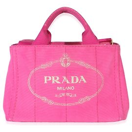 Prada Dark Pink Canvas White Logo Small Canapa Tote Pink