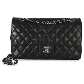Borsa Chanel Black Quilted Lambskin Medium Classic Double Flap Nero