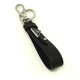 Prada Triangle Keychain in Black Saffiano Leather Black
