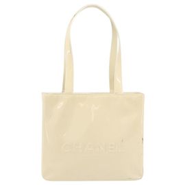 Chanel Vintage Embossed Logo Shoulder Patent Beige