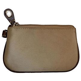 Lancel Clutch em lona bege e couro marrom Marrom Bege