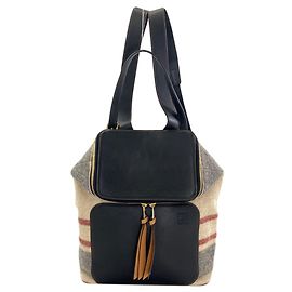 Mochila Loewe Goya preta e bege de pele e lã Preto Bege