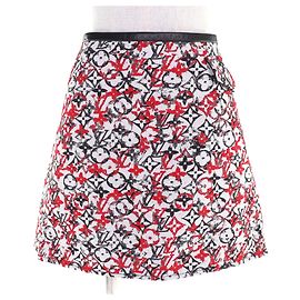 Louis Vuitton Monogram Jacquard Leather Trim Skirt Black White Red