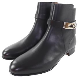 Bottines courtes en cuir Neo Kelly avec boucle Hermès 35.5 Noir