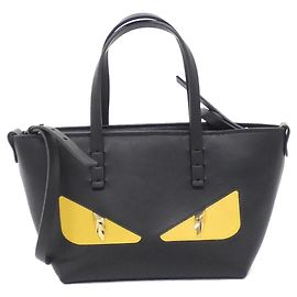 Fendi BAG BUGS Roll Mini Calf Shoulder Bag Noir Jaune