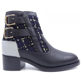 Botas de couro de vitelo e tweed Chanel G39334Y56078 Preto Outro