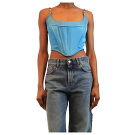 Versace Blue Medusa '95 satin corset top - size UK 8 Blue