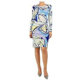 Emilio Pucci Abito midi stampato blu e giallo - taglia UK 10 Blu