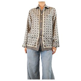Loro Piana Camicia in seta stampata verde e grigia - taglia UK 12 Verde