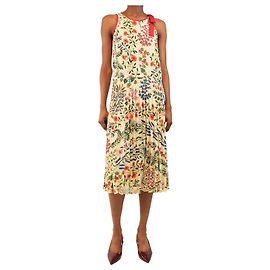 Red Valentino Robe midi sans manches à imprimé floral crème - taille UK 6 Écru