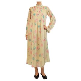 Ganni Robe midi plissée à imprimé floral crème - taille UK 8 Écru