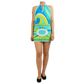 Emilio Pucci Minikleid mit Neckholder aus grüner Baumwoll-Terry - Größe UK 10 Grün