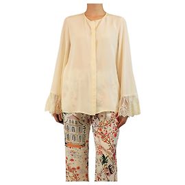 Chloé Seidenbluse mit Spitzenmanschetten in Kokosmilchfarbe - Größe UK 8 Roh