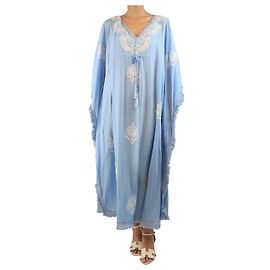 Melissa Odabash Hellblau bestickter Kaftan - Einheitsgröße Blau