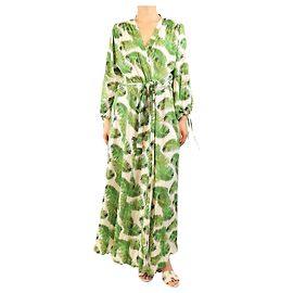 Melissa Odabash Green belted leaf-print robe - size L Green