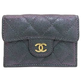 Cartera tríptico Matelassé Coco Mark de Chanel Negro Púrpura Metálico
