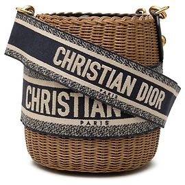 Borsa bucket in vimini Dior Oblique Christian Dior Beige Blu navy