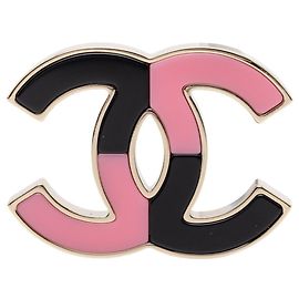 Chanel Coco Mark Bicolor Brooch Black Pink Golden