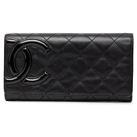Chanel Coco Mark Cambon Bi-fold Long Wallet Black Pink