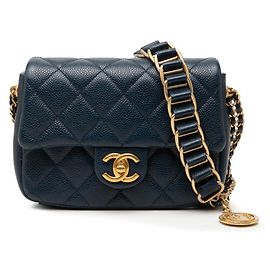 Borsa a tracolla Chanel Matelassé Coco Mark Crossbody Chain Blu navy